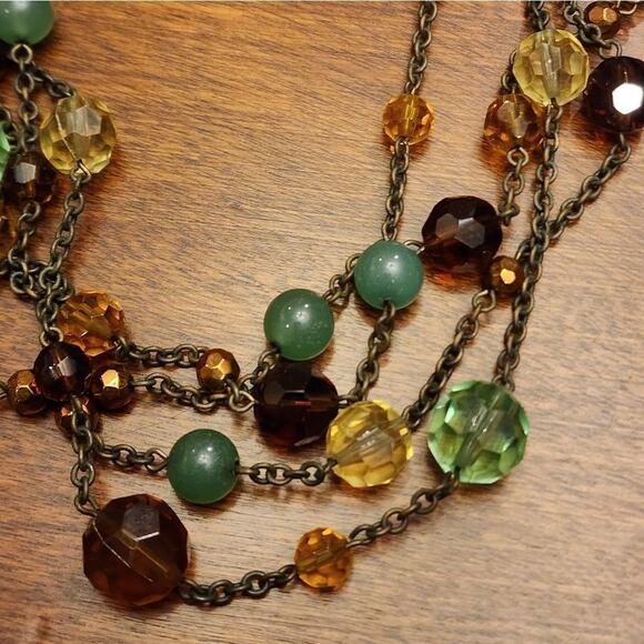 LIA Sophia Green, brown, and amber‎ beaded multi strand layered necklace - Picture 2 of 5